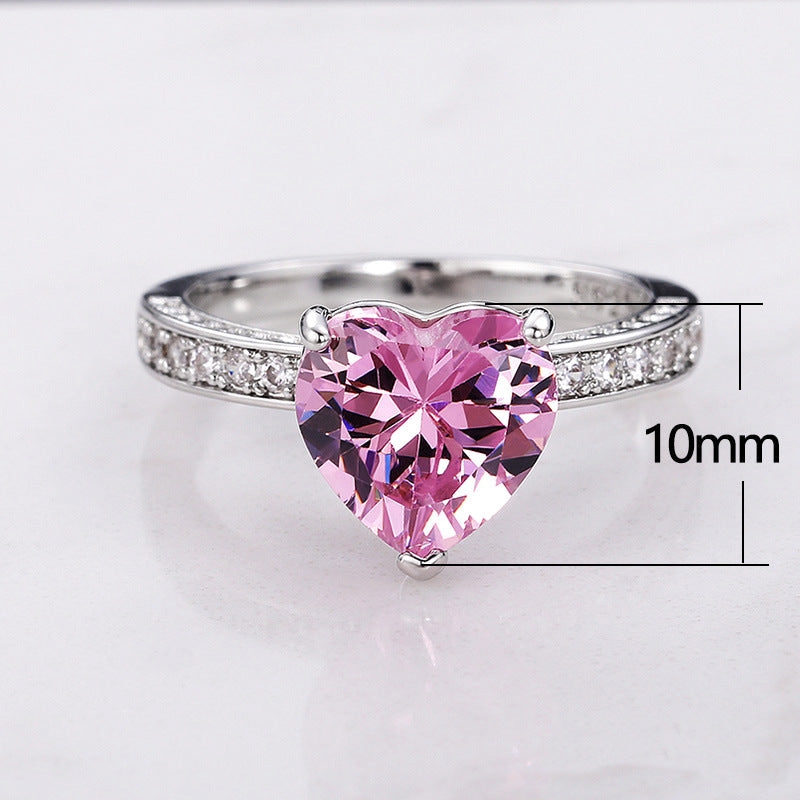 Wholesale Inlaid Heart Shape Pink Diamond Zircon Ring OLY-RS-Caoshi001